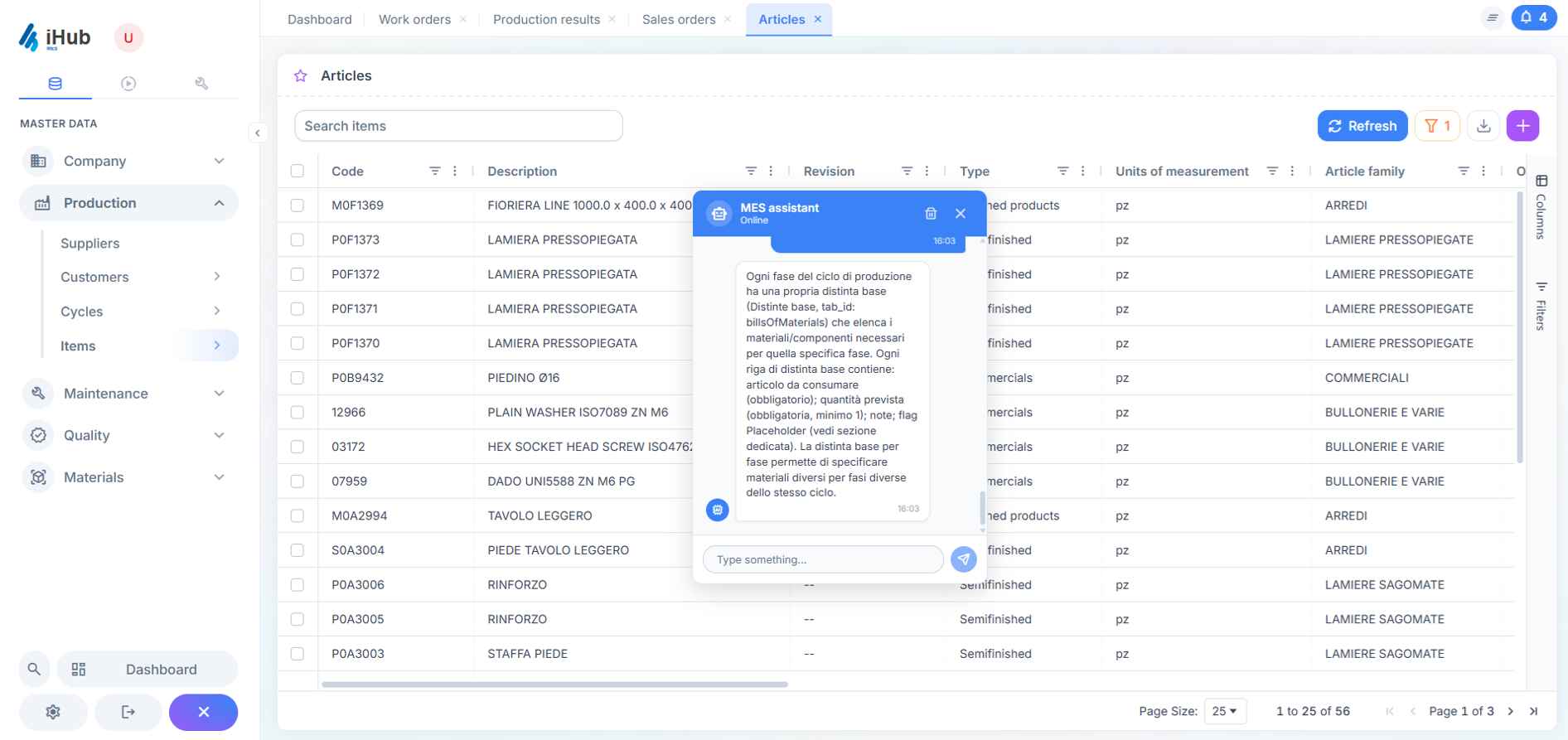 Conversazione con l'assistente AI di iHub MES