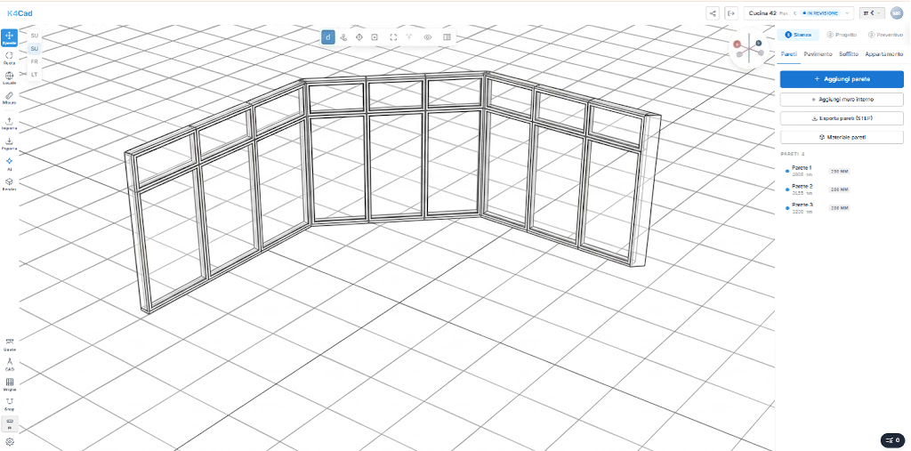 Configurazione pareti divisorie nel configuratore 3D