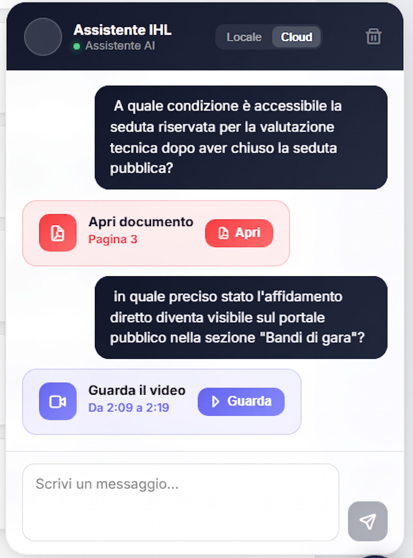 Assistente iHubLearning in una conversazione con uno studente