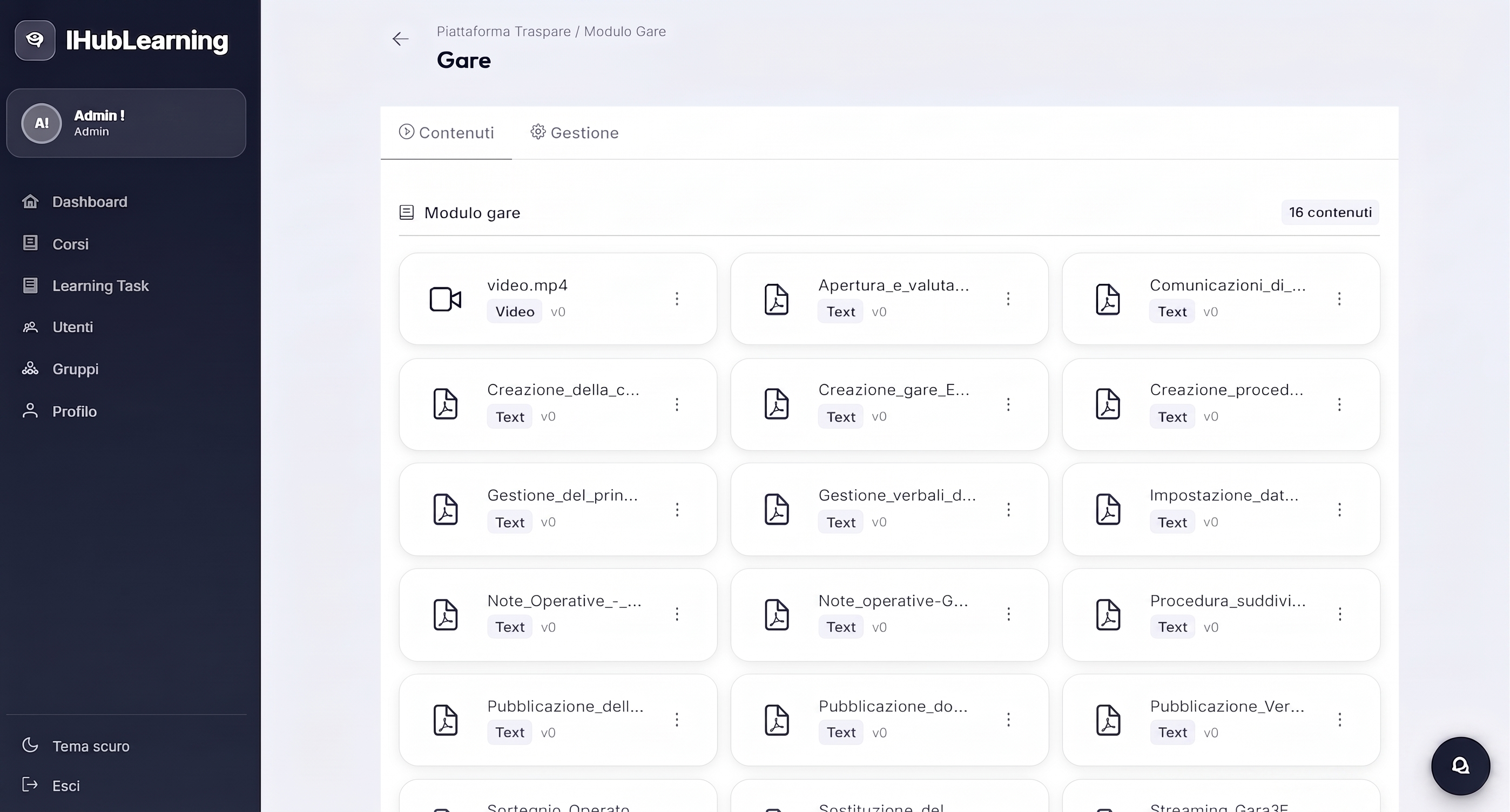 Contenuti di un modulo su iHubLearning
